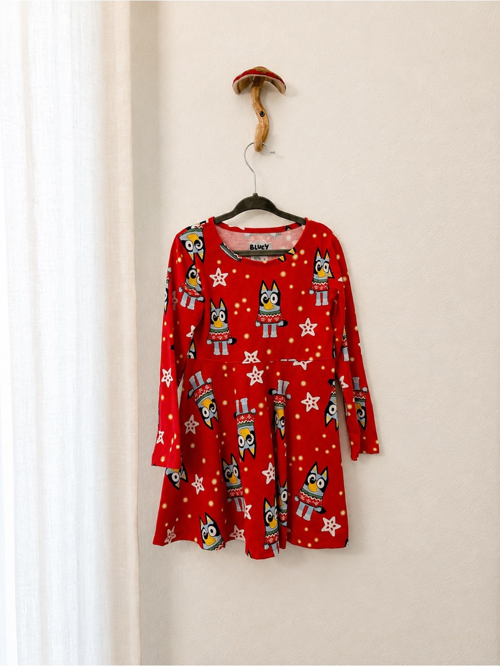 Bluey Toddler Girls Holiday Red Long Sleeve Dress – Size 4T